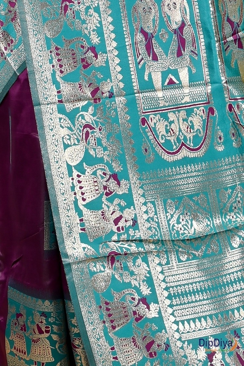 Violet Green Cotton Silk Parza Baluchari Saree (586)
